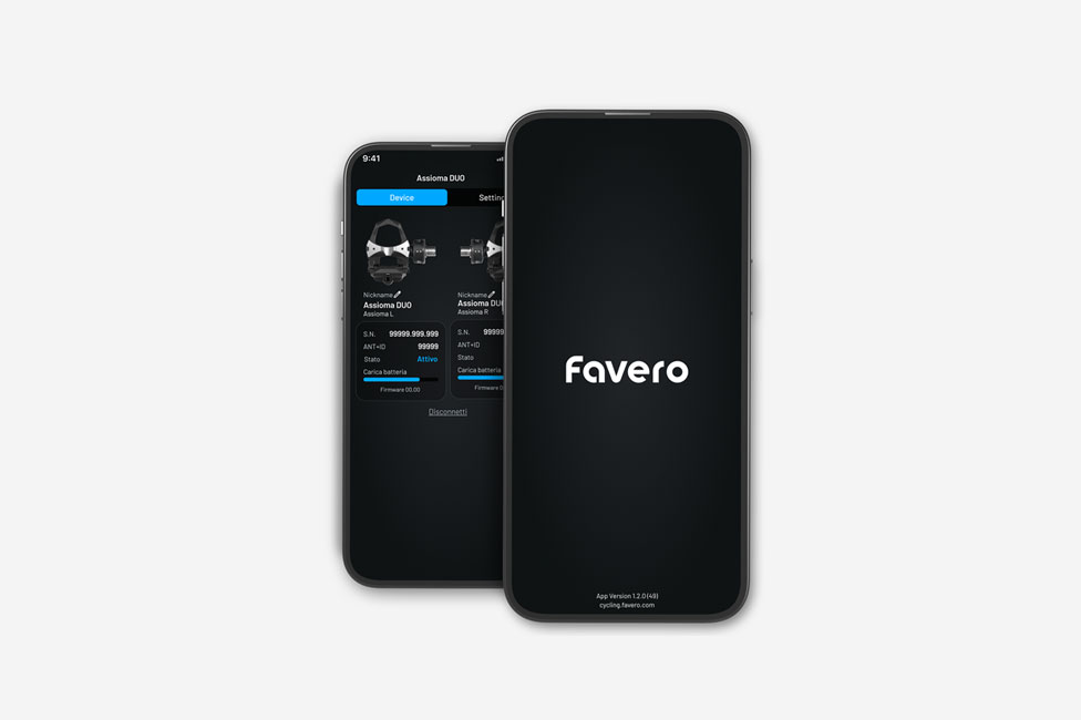Favero Assioma app mockup